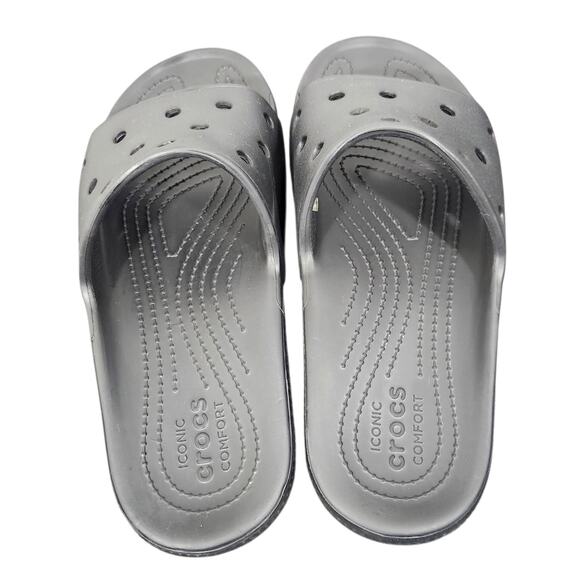 CROCS MENS 11 WOMEN 9 SLIDE SANDAL BLACK OUTDOOR WATER PROOF ATHLEISURE GYM READ - Picture 5 of 7